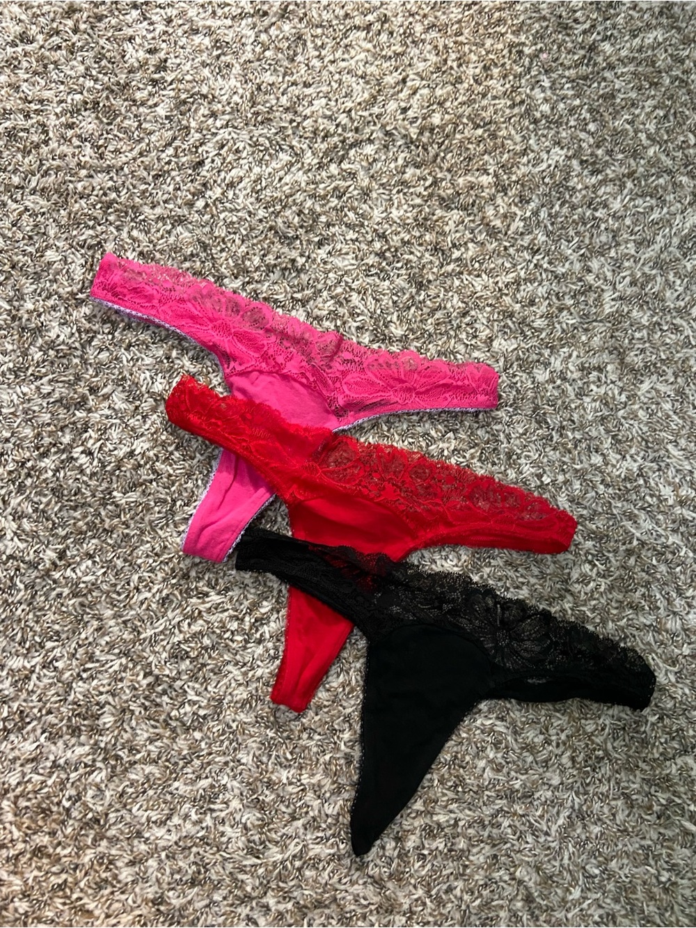 Victoria’s Secret Lace Trim Thong Panties - Pink, Red, Black